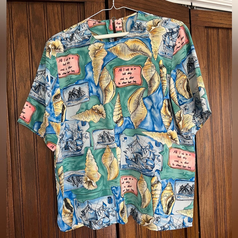 Vintage silk top with nautical print
